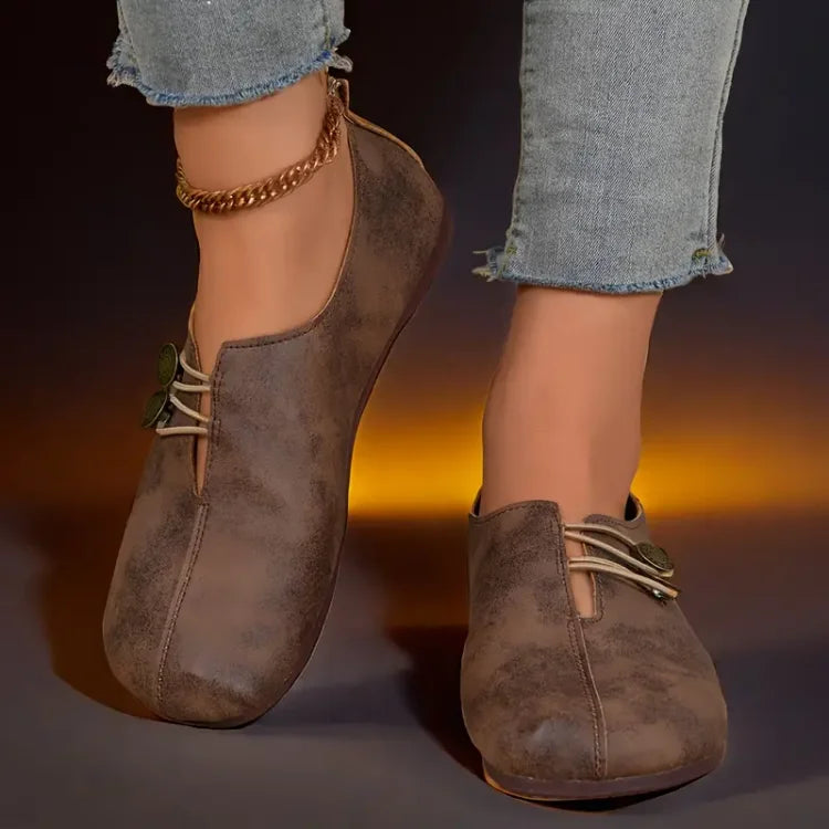Damen Elegante Flache Schuhe mit weicher Sohle, runder Spitze und Schnallendekoration