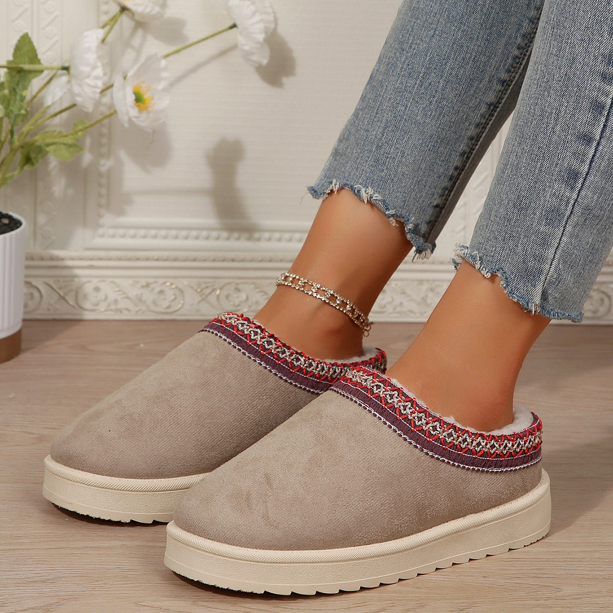 🌸🎉 Trendy Must-Have! Only a Few Left! ✨🥿💫Women's Everyday Fleece Lined Comfortable Thick-soled Non-slip Slippers Shoes