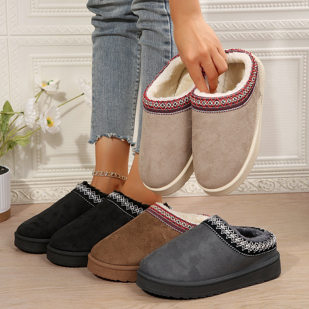 🌸🎉 Trendy Must-Have! Only a Few Left! ✨🥿💫Women's Everyday Fleece Lined Comfortable Thick-soled Non-slip Slippers Shoes