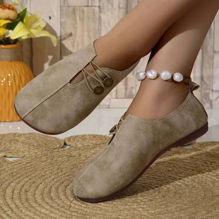 Damen Elegante Flache Schuhe mit weicher Sohle, runder Spitze und Schnallendekoration