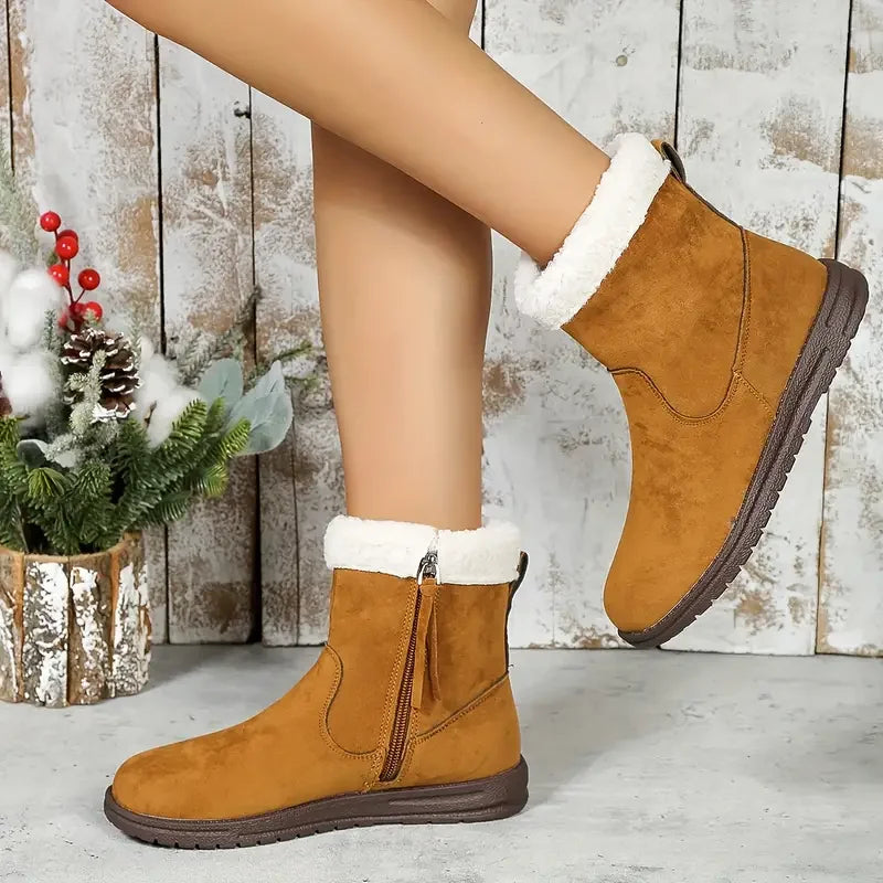 🔥Women's Solid Color Fuzzy Boots, Side Zipper Soft Sole Platform Thermal Lined Boot