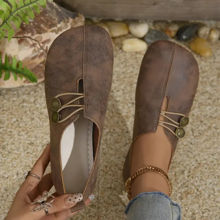 Damen Elegante Flache Schuhe mit weicher Sohle, runder Spitze und Schnallendekoration