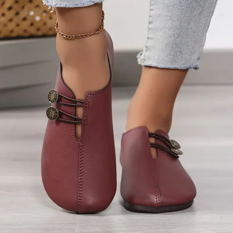 Damen Elegante Flache Schuhe mit weicher Sohle, runder Spitze und Schnallendekoration