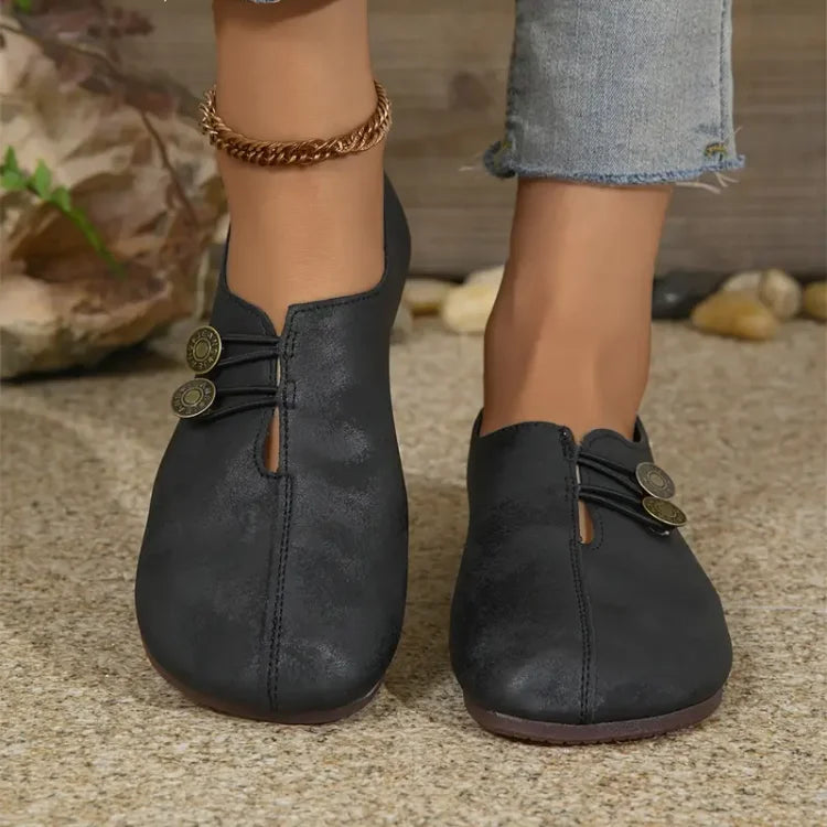 Damen Elegante Flache Schuhe mit weicher Sohle, runder Spitze und Schnallendekoration