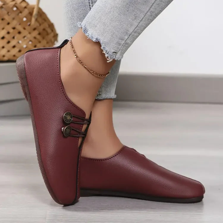 Damen Elegante Flache Schuhe mit weicher Sohle, runder Spitze und Schnallendekoration