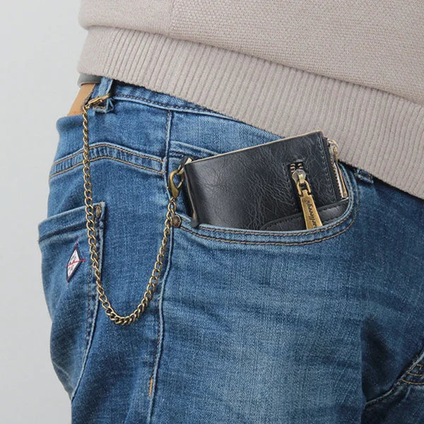 Men's Wallet with Chain, Retro Bifold Card Holder Purse