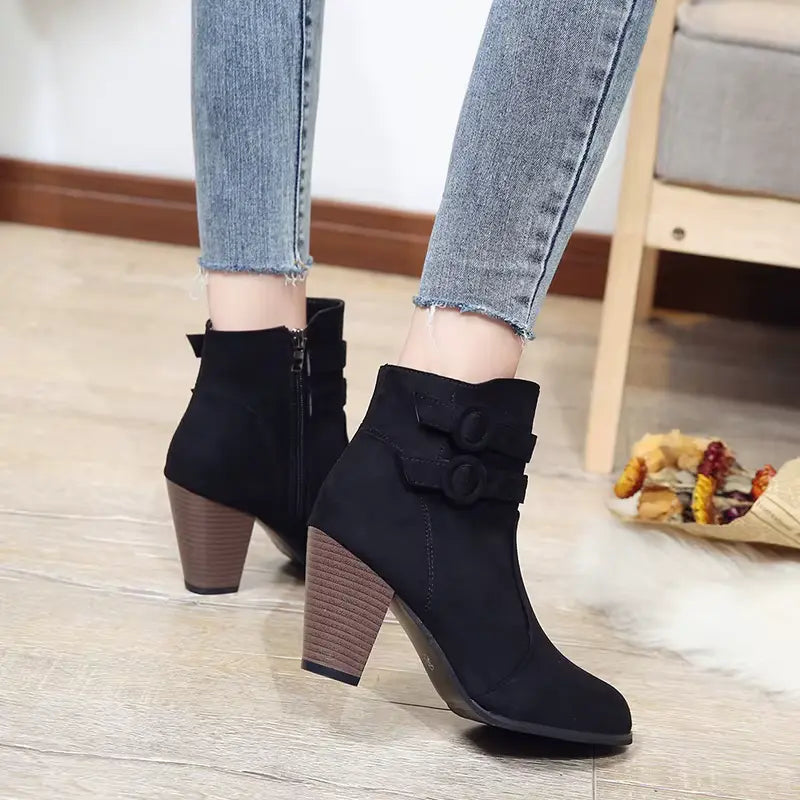 WarmStep™ Elegant Orthopedic Ankle Boots — Non-Slip Block Heel, Side Zip