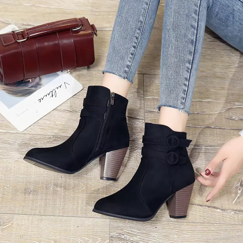WarmStep™ Elegant Orthopedic Ankle Boots — Non-Slip Block Heel, Side Zip