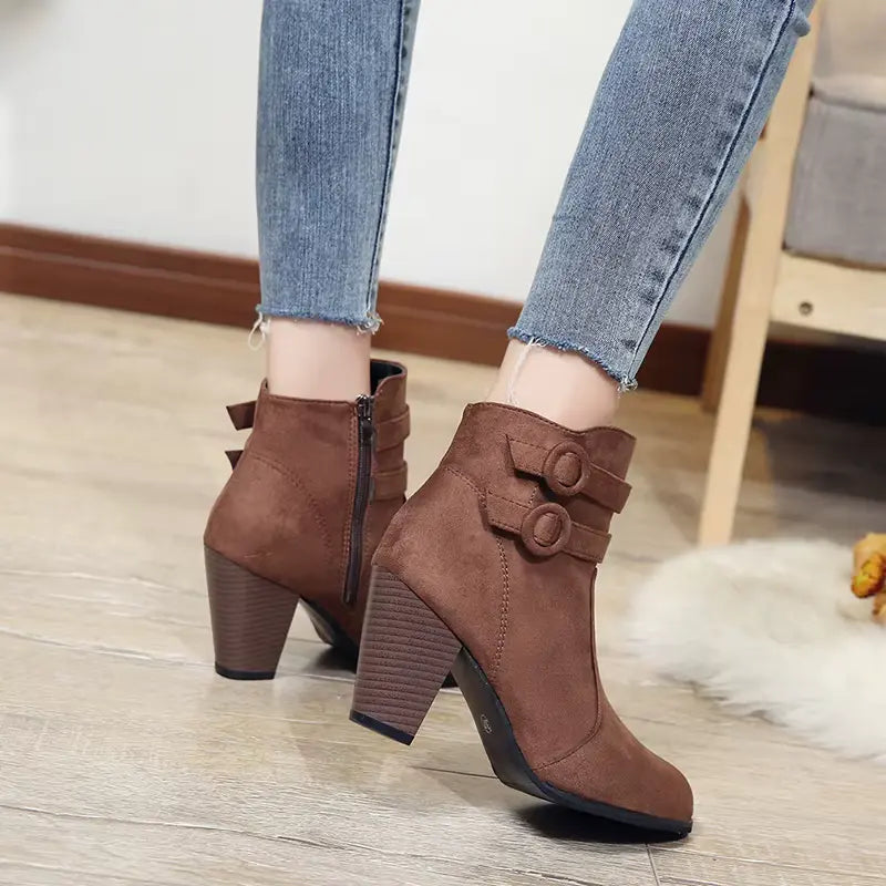 WarmStep™ Elegant Orthopedic Ankle Boots — Non-Slip Block Heel, Side Zip