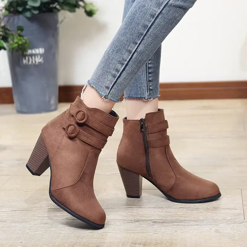 WarmStep™ Elegant Orthopedic Ankle Boots — Non-Slip Block Heel, Side Zip