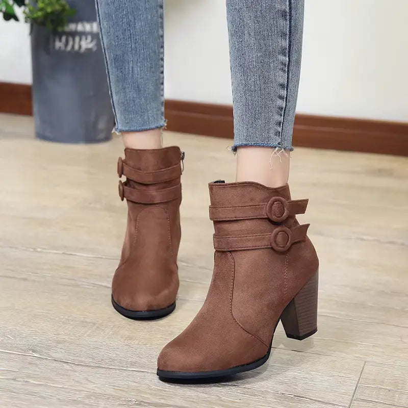 WarmStep™ Elegant Orthopedic Ankle Boots — Non-Slip Block Heel, Side Zip