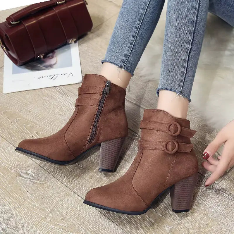 WarmStep™ Elegant Orthopedic Ankle Boots — Non-Slip Block Heel, Side Zip