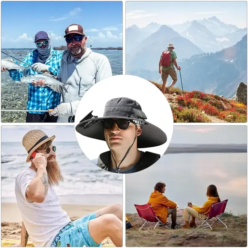 2025 New Wide Brim Solar Fan Outdoor Fishing Hat-Solar & USB Charging