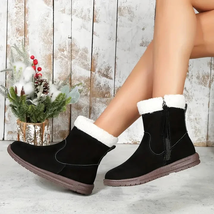 🔥Women's Solid Color Fuzzy Boots, Side Zipper Soft Sole Platform Thermal Lined Boot