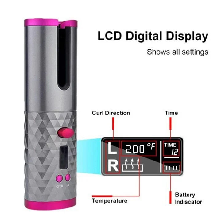 Automatic Cordless Auto Hair Curler, Rechargeable Portable Hair Curler with 6 Temps
